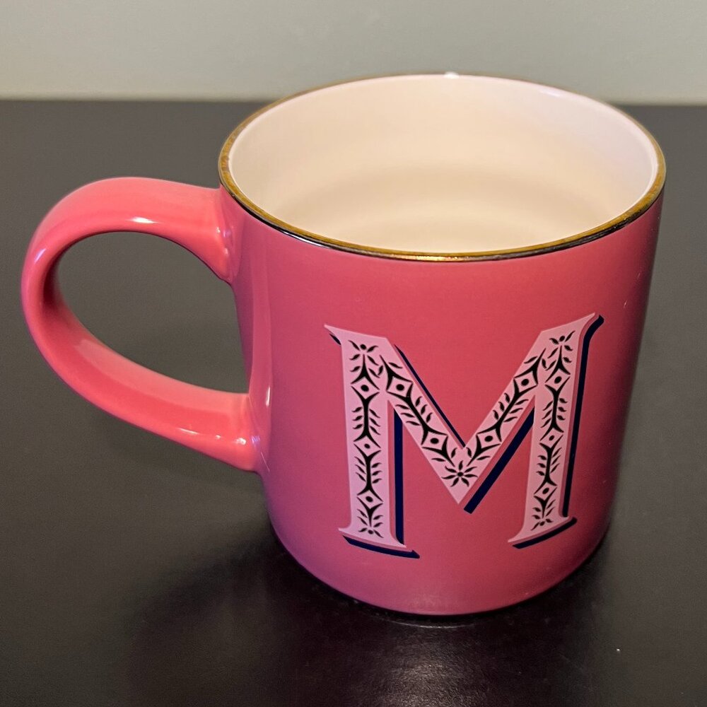 OPALHOUSE Monogram Letter M Pink Metallic Gold Coffee Mug Initial 16oz Tea Cup